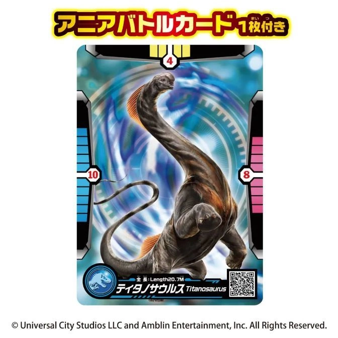  Titanosaurus battle card: long-necked dinosaur with stats. Ania battle card included.