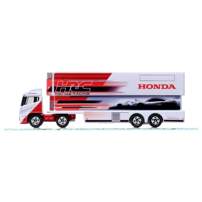  Honda Racing transporter toy truck with HRC livery and NSX GT race car graphic.