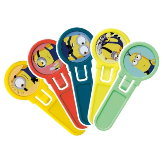  Minions character magnifying glasses in yellow, red, blue, yellow, and green.