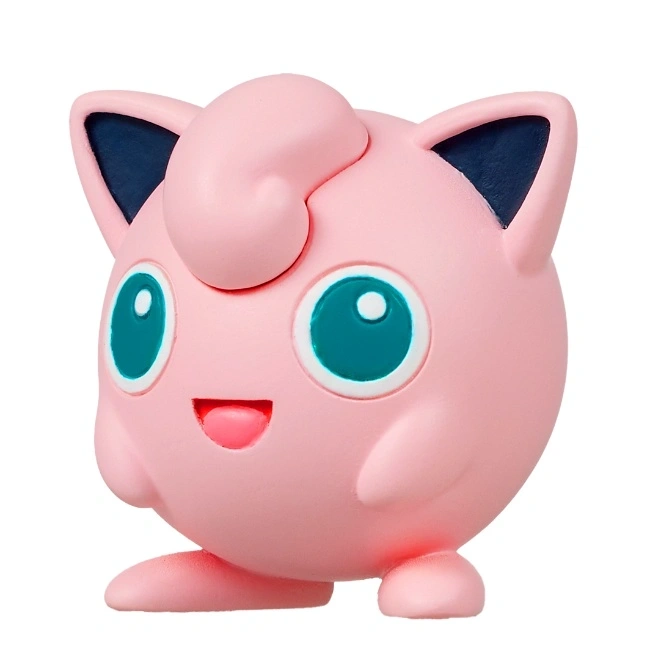  Pink Jigglypuff toy with blue eyes and ear insides, smiling.