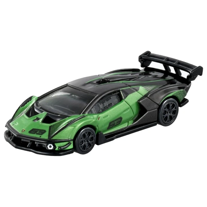 Green and black toy Lamborghini with spoiler and '63' on the side.
