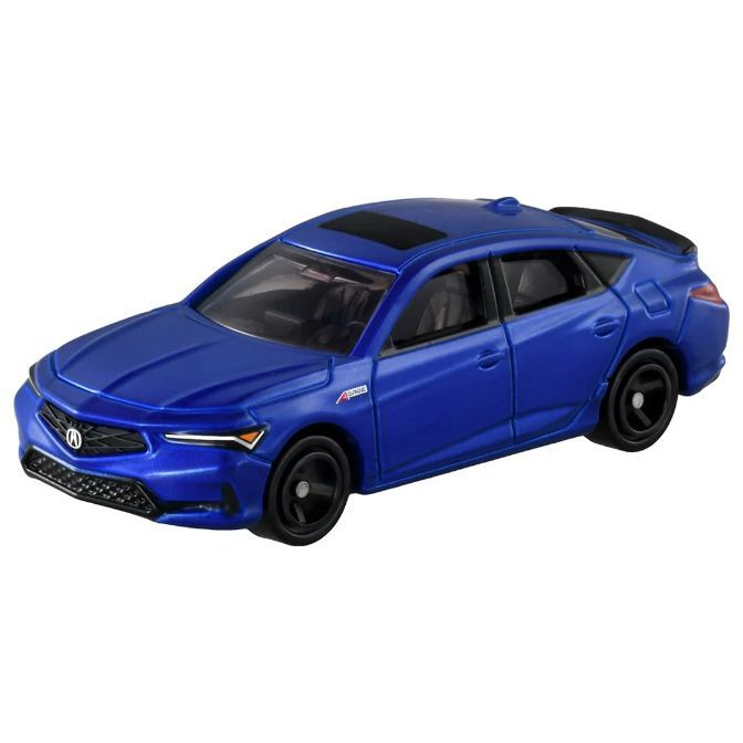 Blue Acura Integra toy car with black wheels and sunroof.