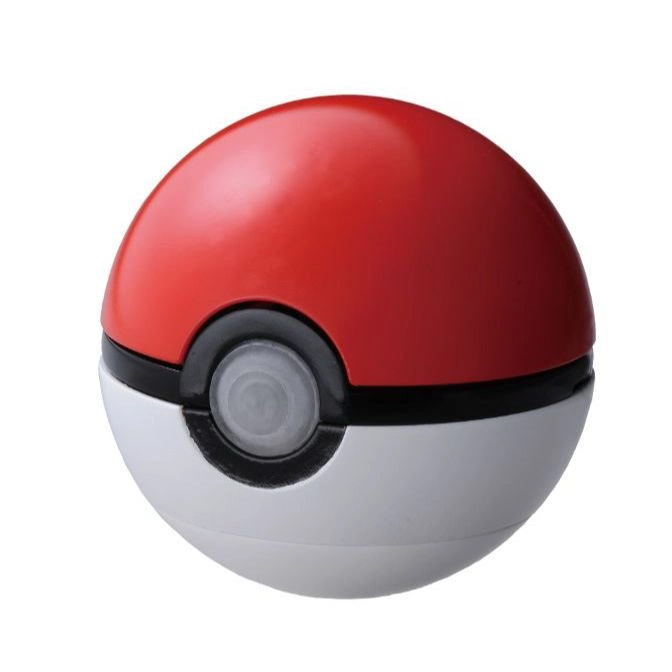  Red and white Poké Ball toy with a central button.
