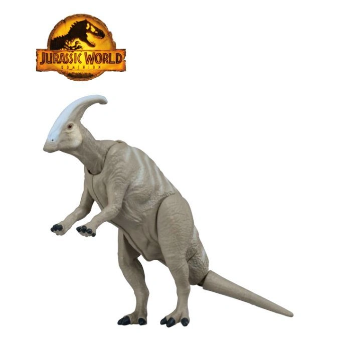  Parasaurolophus dinosaur toy from Jurassic World Dominion, standing upright.
