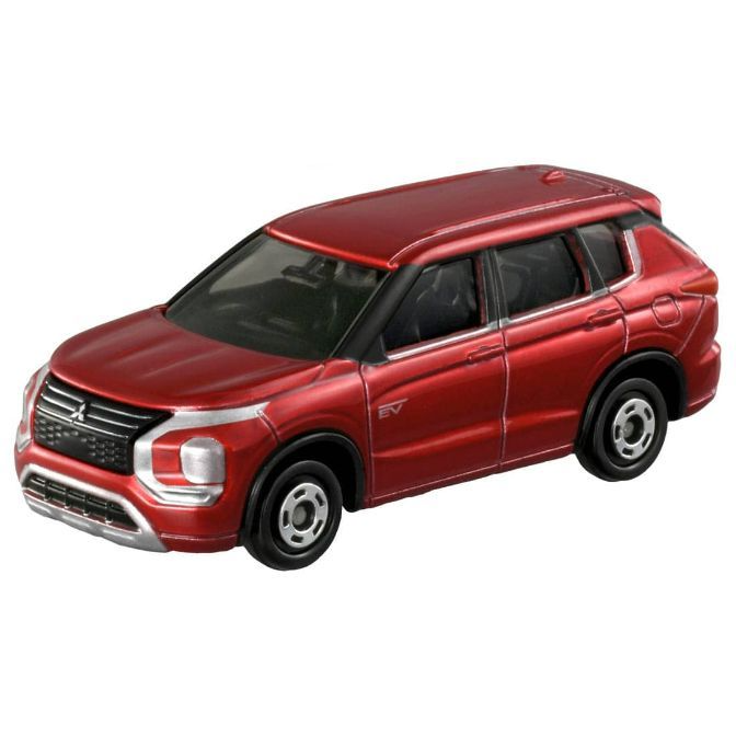 Red Mitsubishi Outlander toy car with black trim and detailed wheels.