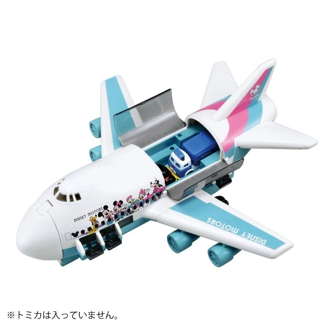  Disney Motors Jumbo Carry airplane toy with Mickey Mouse characters and open cargo hold.