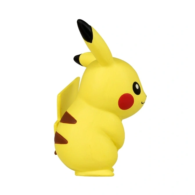  Pikachu toy figurine, yellow with black-tipped ears, red cheeks, and brown stripes on its back.