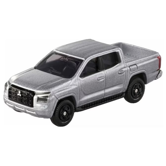 Silver toy Mitsubishi pickup truck with black wheels and grille.