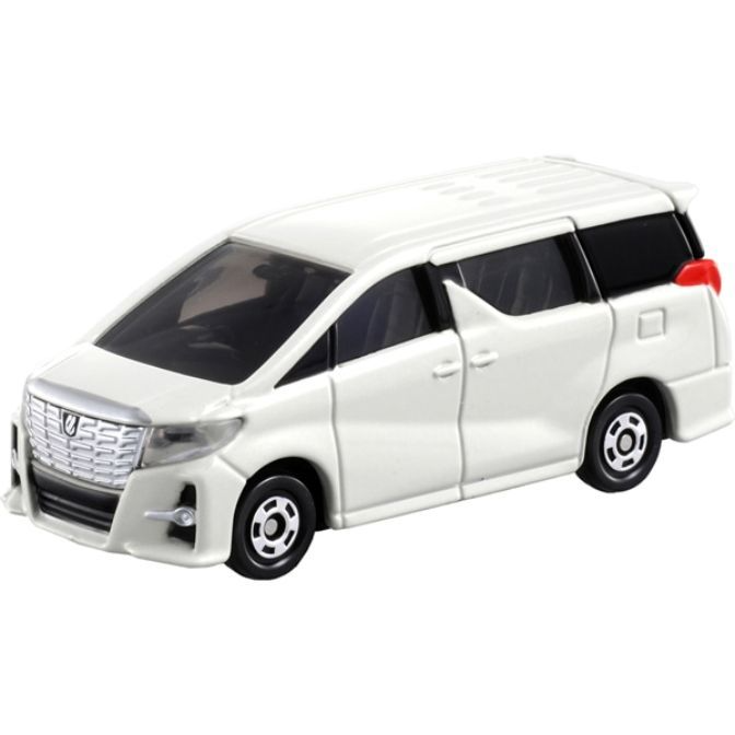 White toy minivan with black windows and detailed wheels.