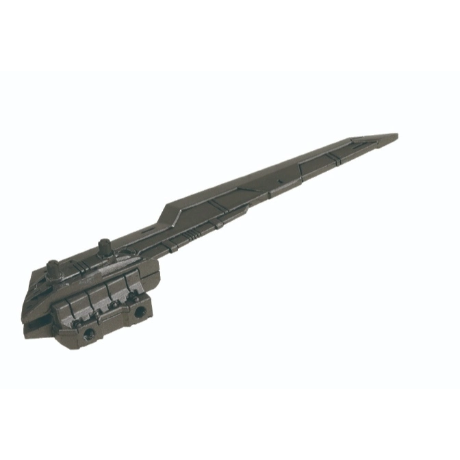  Dark gray toy weapon with a long, pointed blade and a blocky handle.