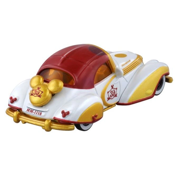  White and gold toy car with red roof and Mickey Mouse ears. "39" emblem visible.