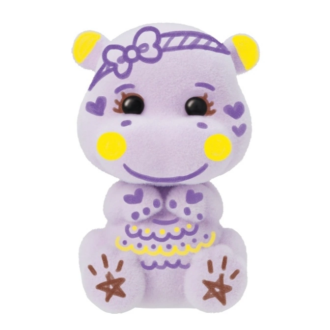  Purple hippo plush toy with yellow accents and heart details.