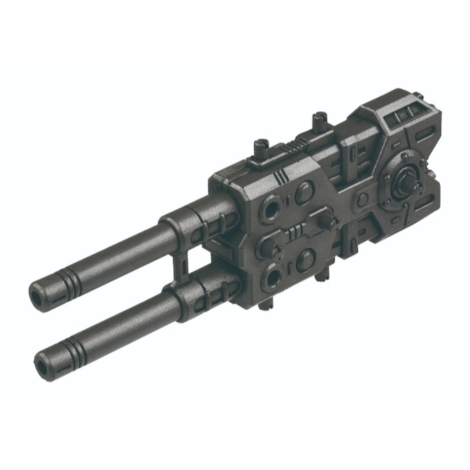  Toy gun with two barrels, dark gray color, detailed mechanical design.