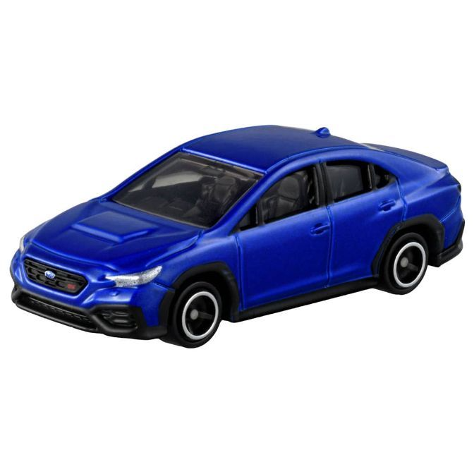 Blue toy Subaru WRX with black wheels and interior.