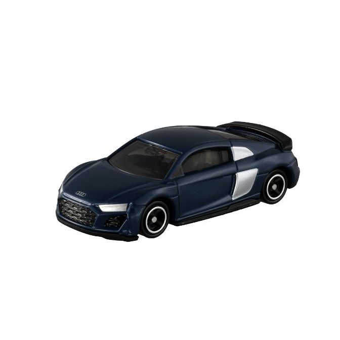 Blue Audi R8 toy car with black spoiler and silver side accents.