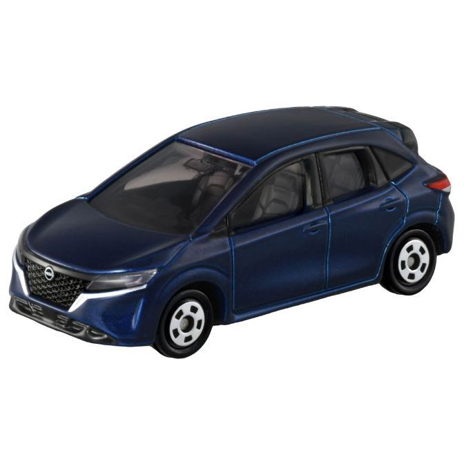 Blue Nissan Note toy car with detailed features and white rims.