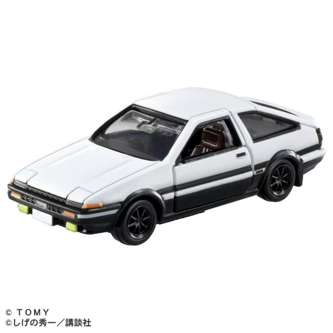White and black AE86 diecast car toy with black rims.