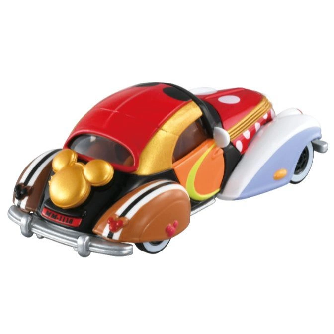  Mickey Mouse themed toy car with red, black, and gold accents. Features Mickey ears on the front.