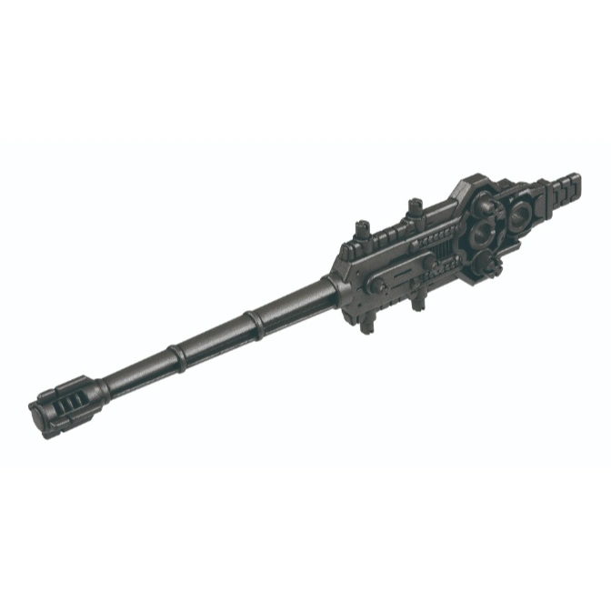 Black toy gun with a long barrel and detailed mechanical features.