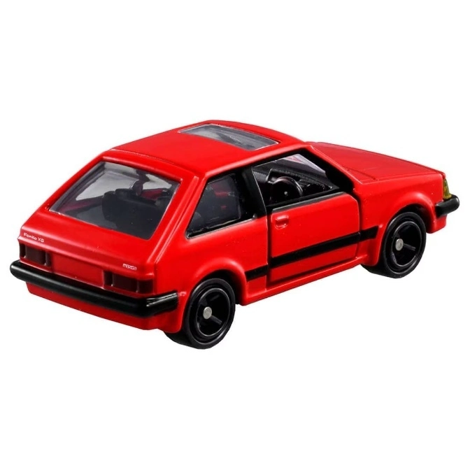  Red Mazda Familia XG toy car with black trim and sunroof.