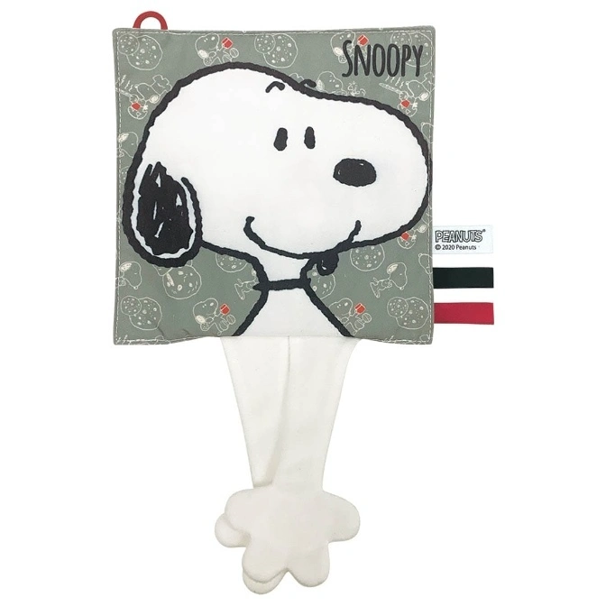  Snoopy comfort blanket with knotted legs and arms, featuring a patterned square top.