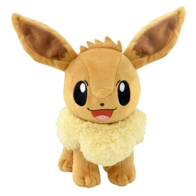 Eevee plush toy with large ears and fluffy neck.