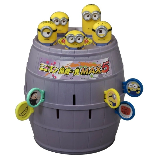 Minion barrel game with pop-up Minions and rotating character tokens on the side.