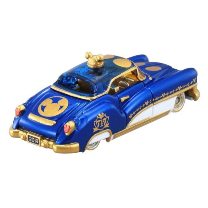  Blue Disney 2019 toy car with gold accents and Mickey Mouse details.