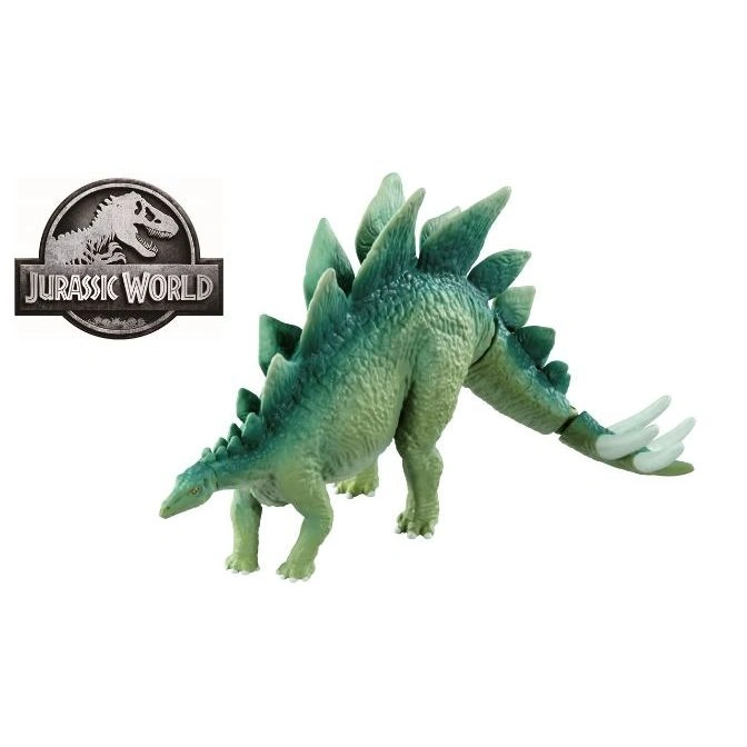  Green Stegosaurus toy with white tail spikes and Jurassic World logo.