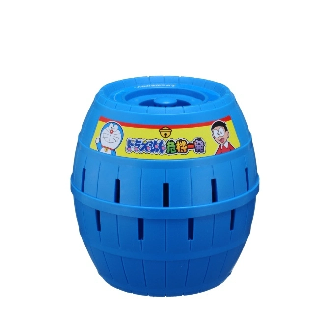  Blue Doraemon barrel toy with slots and character graphics.