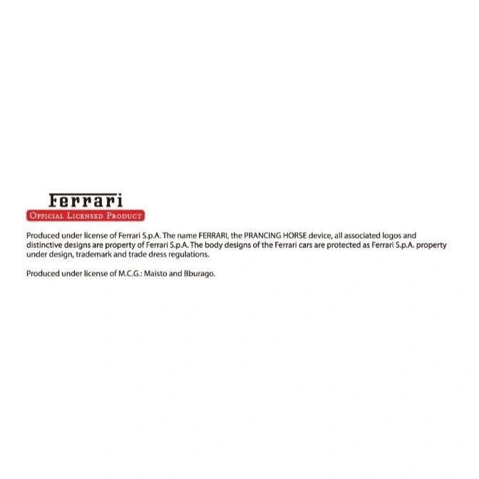  Ferrari licensed product notice: legal disclaimers and production details.