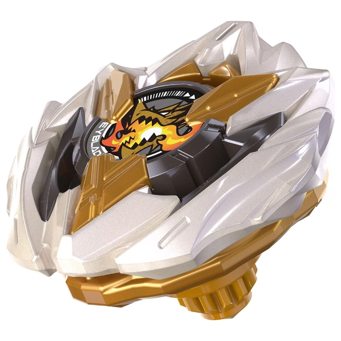  Gold and white Beyblade with a dragon emblem.