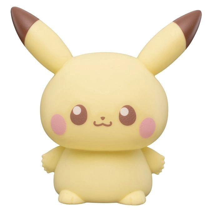Yellow Pikachu toy with brown-tipped ears, pink cheeks, and a cute smile.