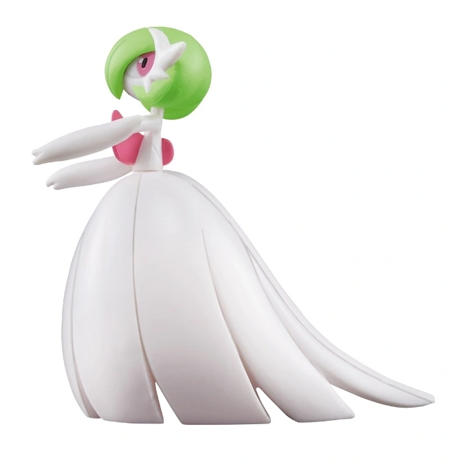  Gardevoir toy figure with green hair, pink chest, and white dress.