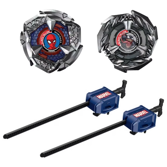 Marvel Beyblades: Spider-Man and Venom tops with launchers.
