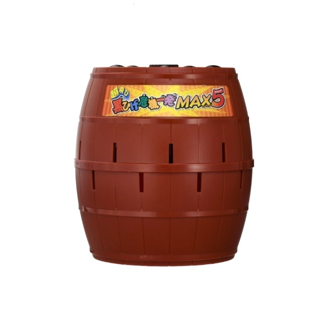  Brown barrel toy with slots and a colorful label reading "MAX 5".
